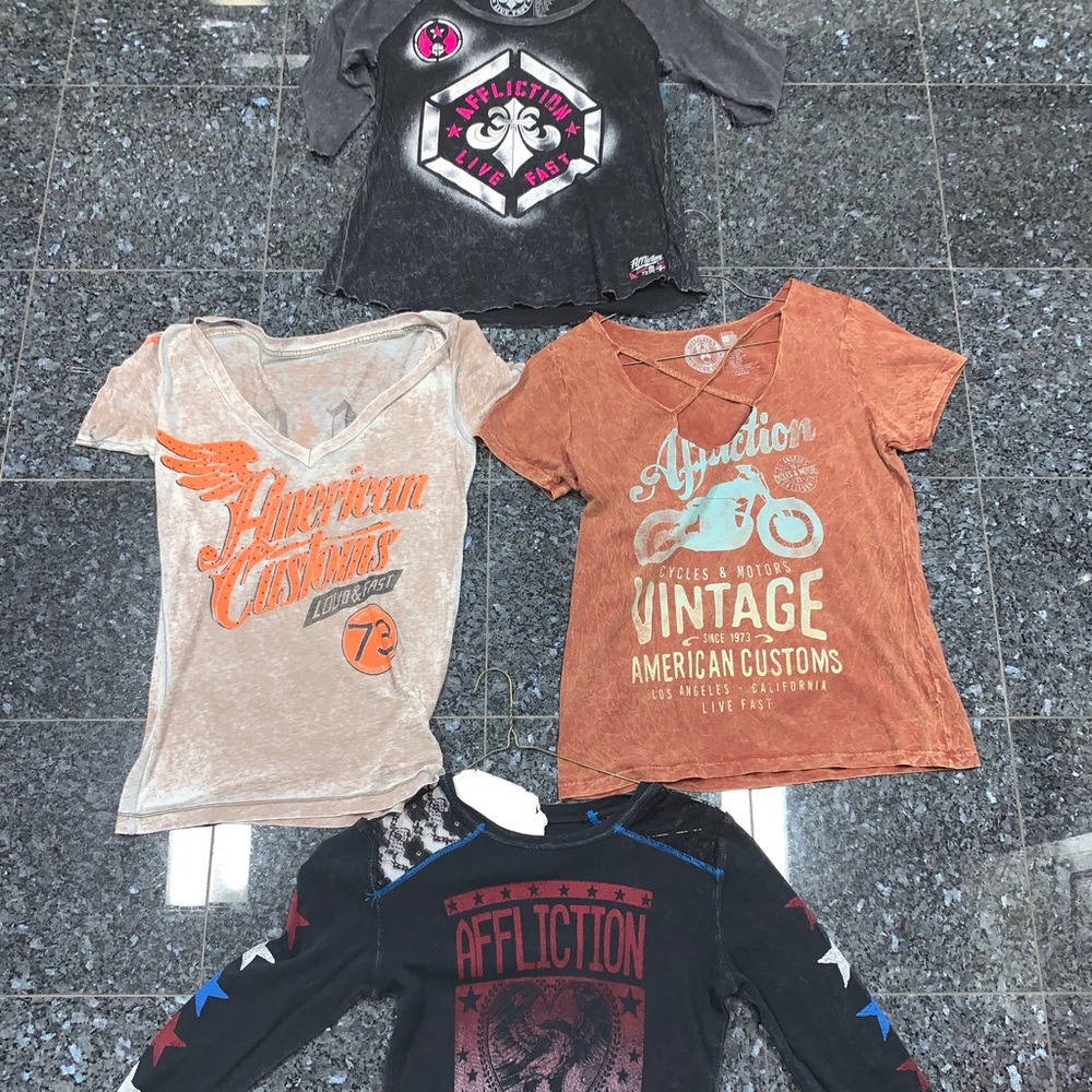 4 affliction shirts